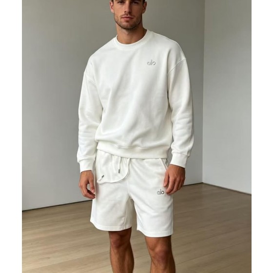 Men's ALO Crew Neck Shorts Suit（White）